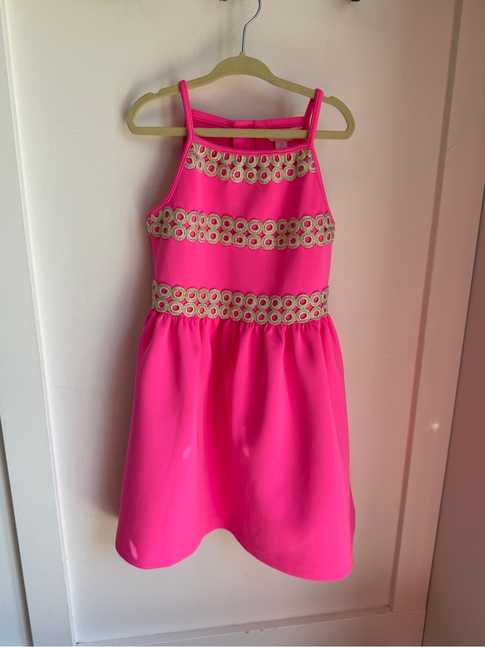 Lilly Pulitzer Hot Pink Dress with Gold Lace Trim